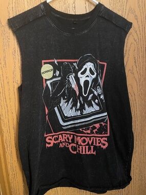 Ghostface - XL Scary Movies and Chill Graphic Muscle Tee - Black